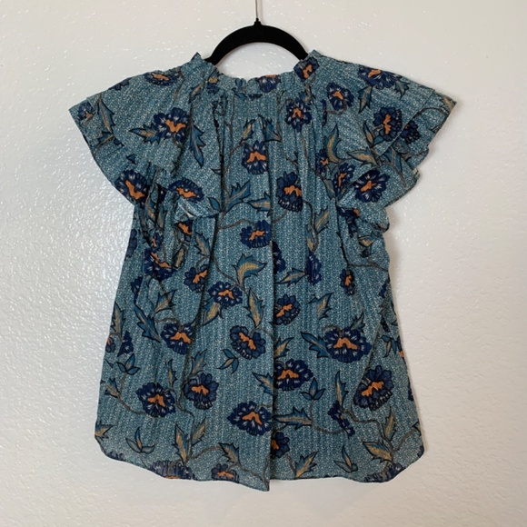 Ulla Johnson Annie Top Womens 2 Cornflower Blue Floral Cotton Blend Blouse Boho - Picture 11 of 15